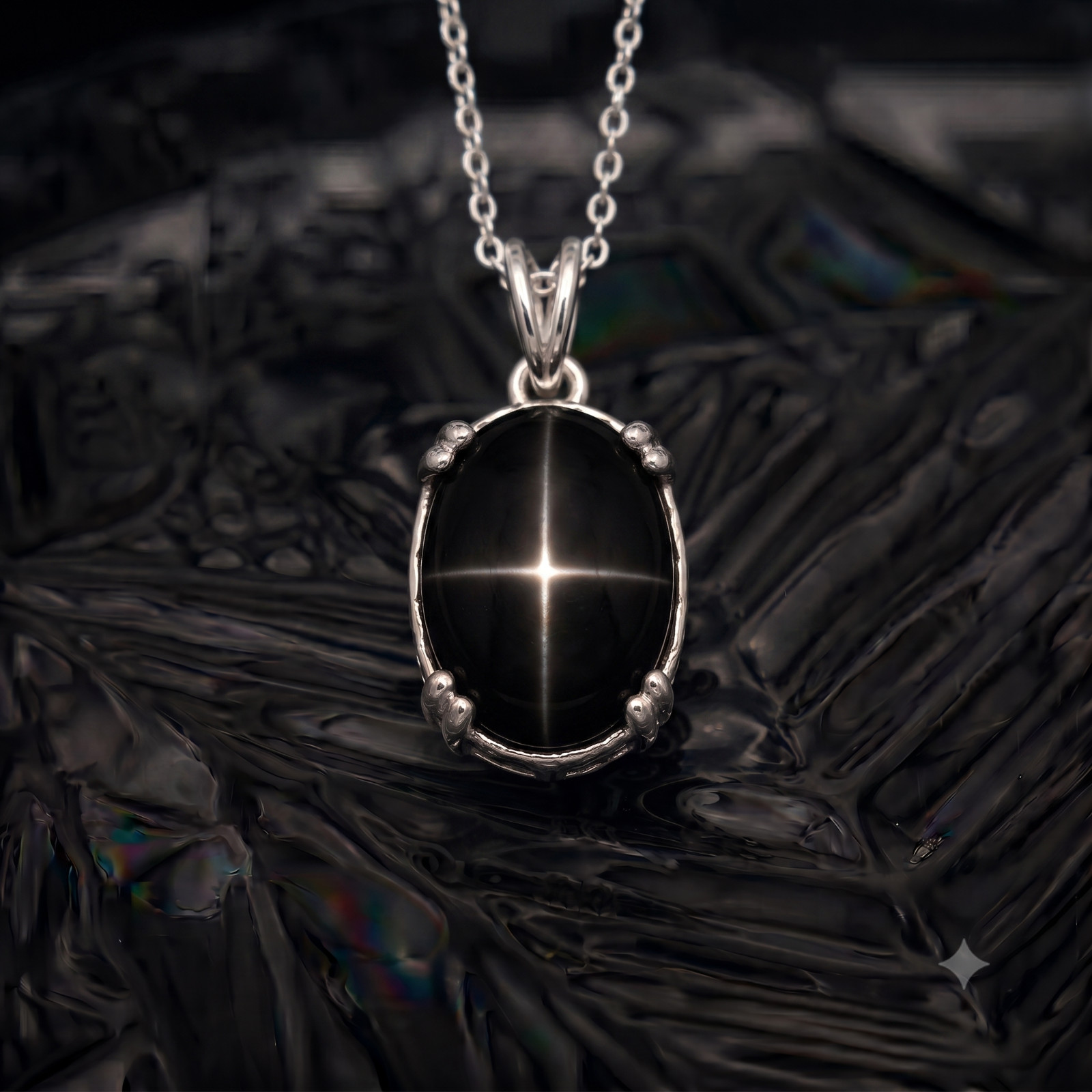 Black Star Sapphire Pendant 925 Sterling Silver Minimalist Pendant Gift For Her