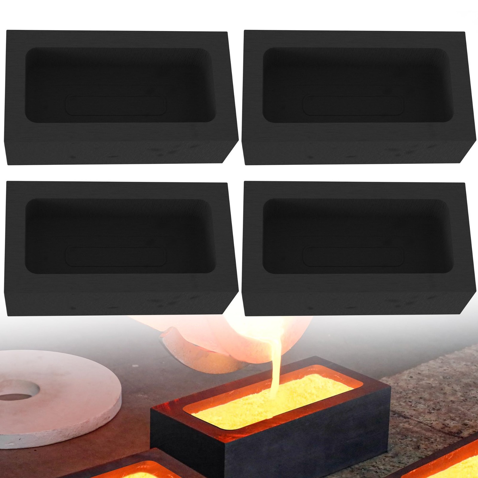 4 Piece Graphite Mold for Gold & Silver Casting | Heat Resistant | 1kg Capacity