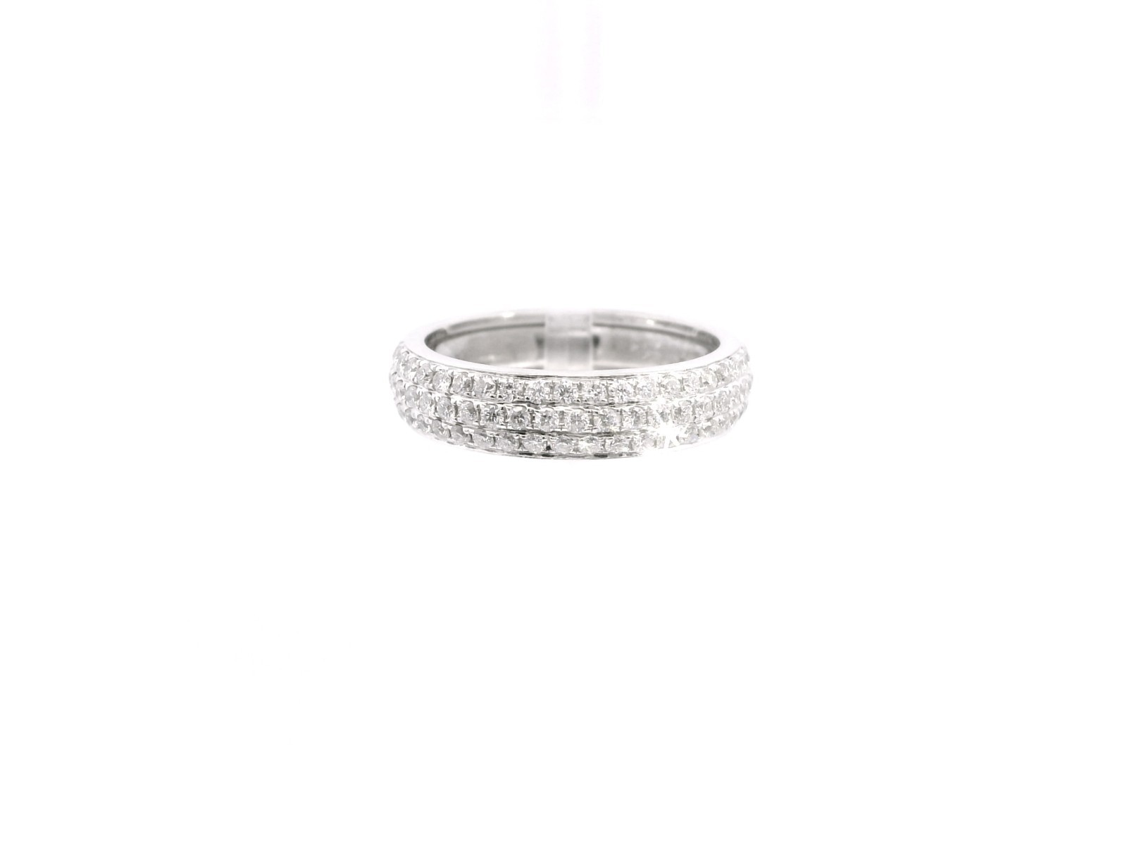 18k White Gold 1.06ctw Pave Set Round Diamond Squared 3 Row Eternity Band Ring