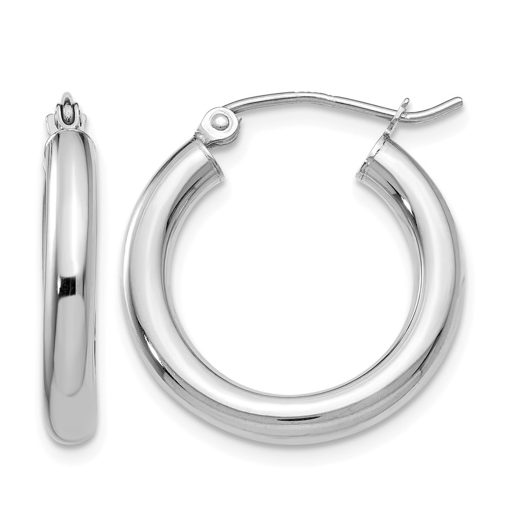 14K White Gold 3x20mm Polished Lightweight Tube Hoop Earrings