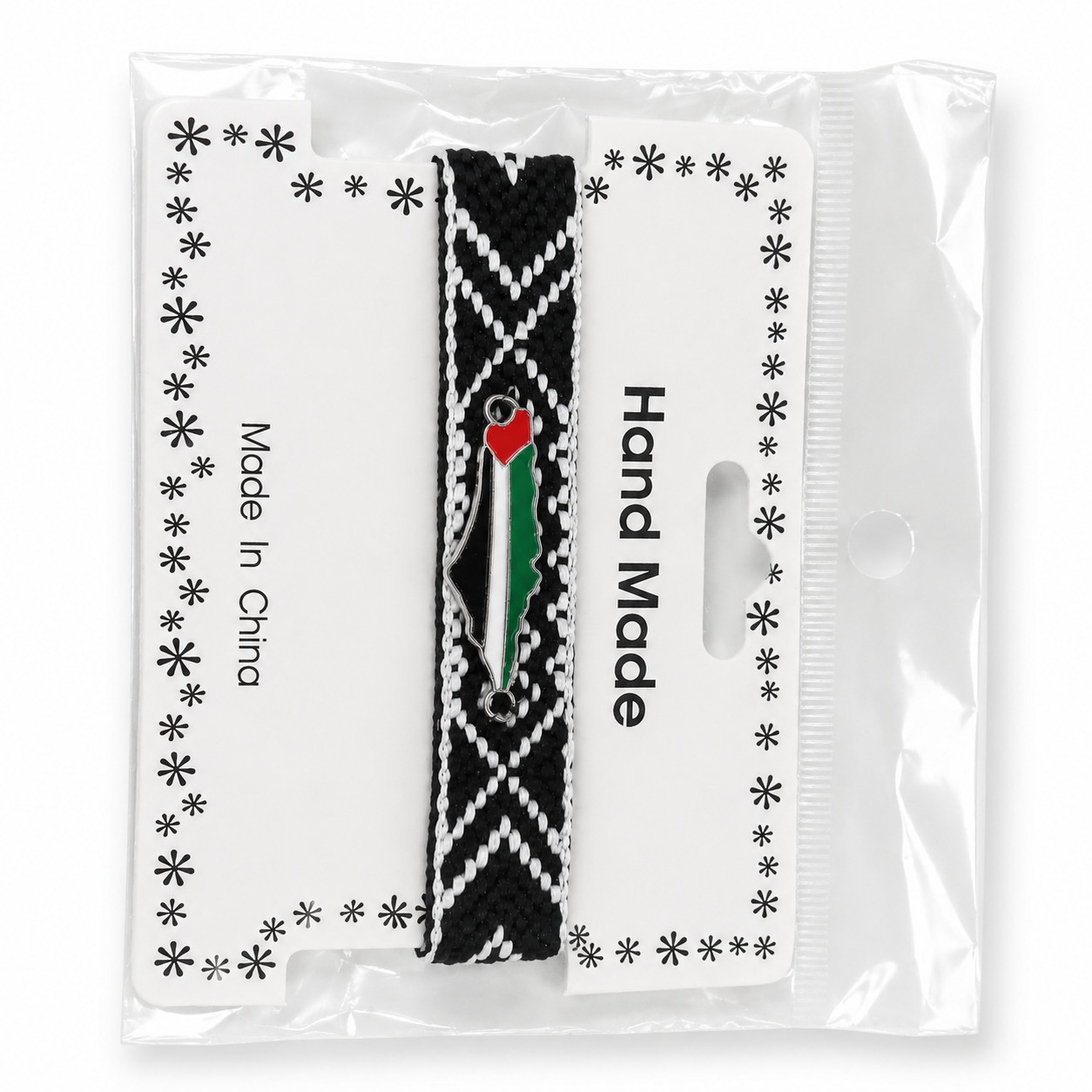 Palestine Map Flag Woven Bracelet Black White Adjustable Souvenir Wristband