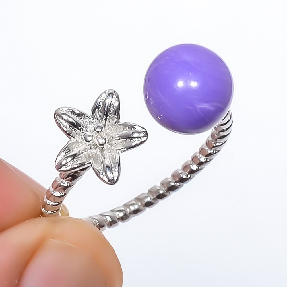 Charoite Gemstone 925 Silver Plated Ring Adjustable (R201)