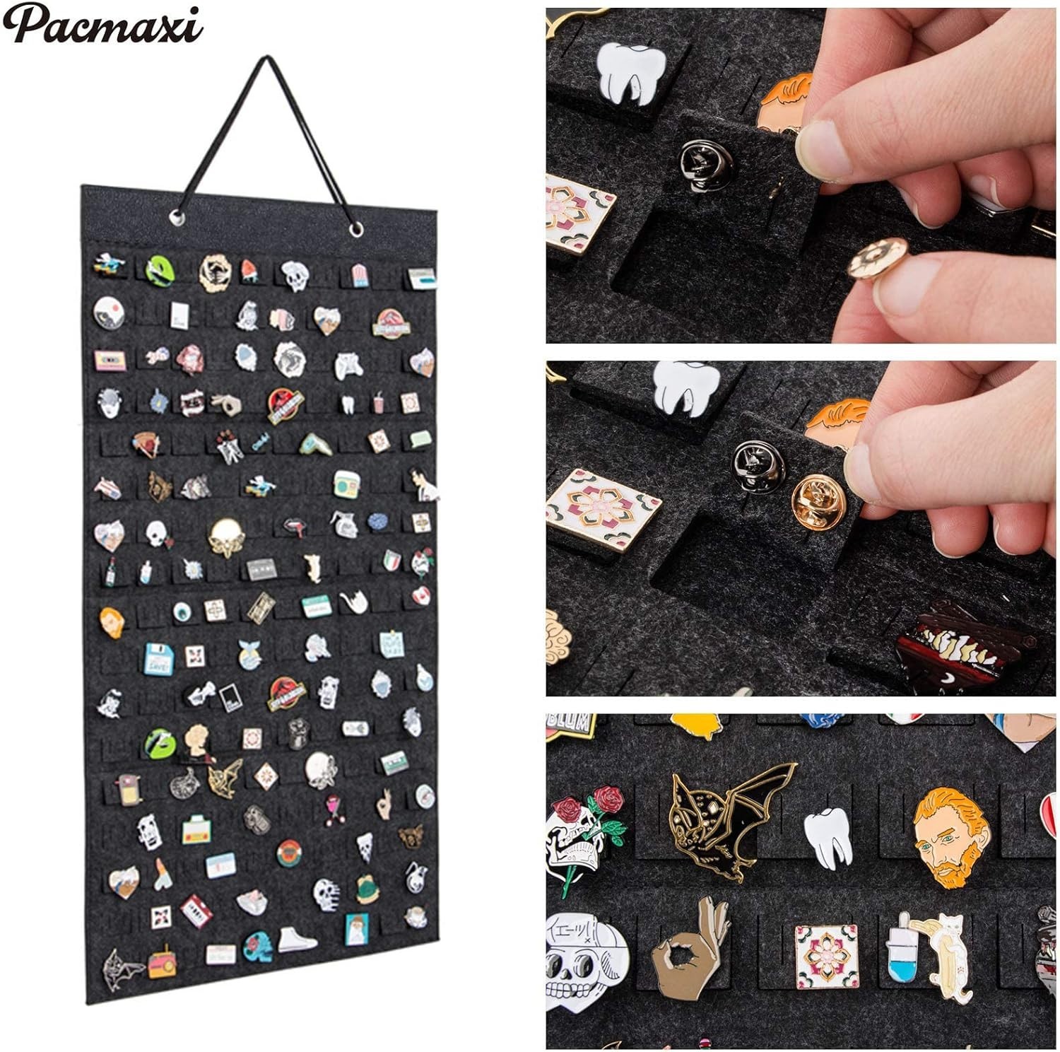 Unique Brooch Collection Display – Holds 96 Pins, Ideal for All Ages, Dark Gray
