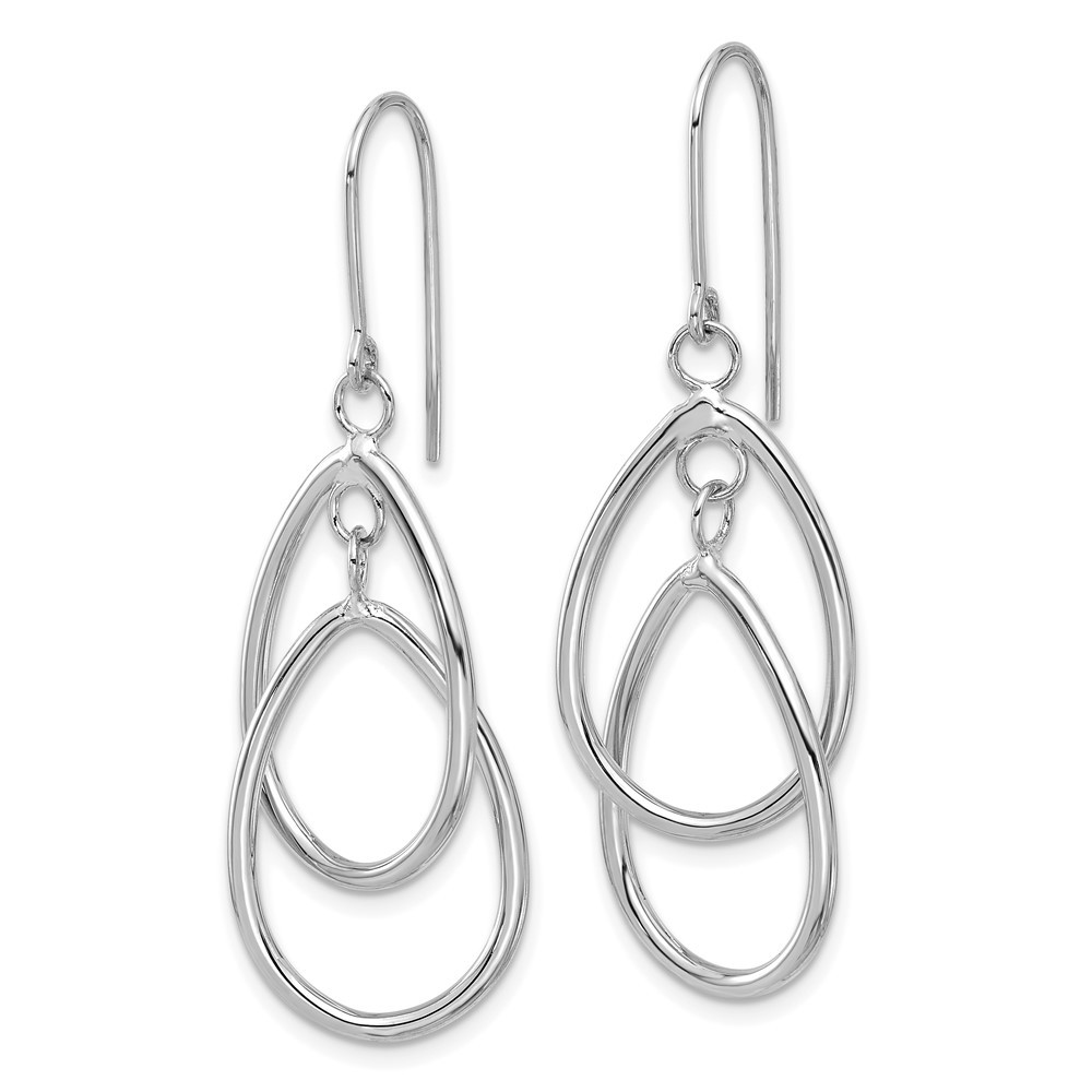 Real 14K White Gold Double Teardrop Dangle Wire Earrings; Women & Men