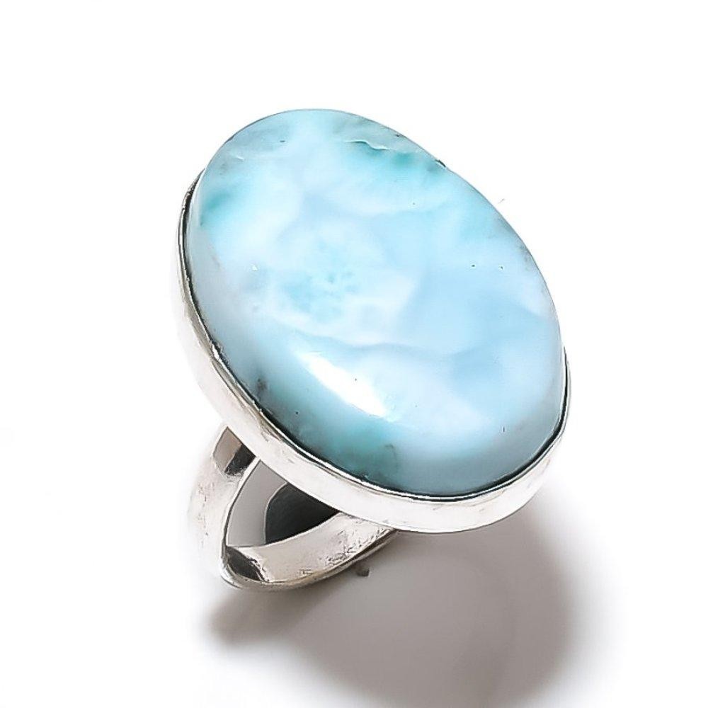 925 Sterling Silver Ring Natural Larimar Gemstone Ring Silver Statement Ring