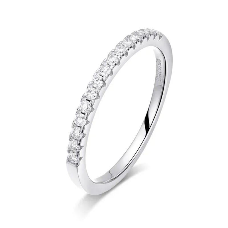 1.5mm D VVS1 Moissanite Women Half Eternity Band Ring 18K White Gold Plated GRA