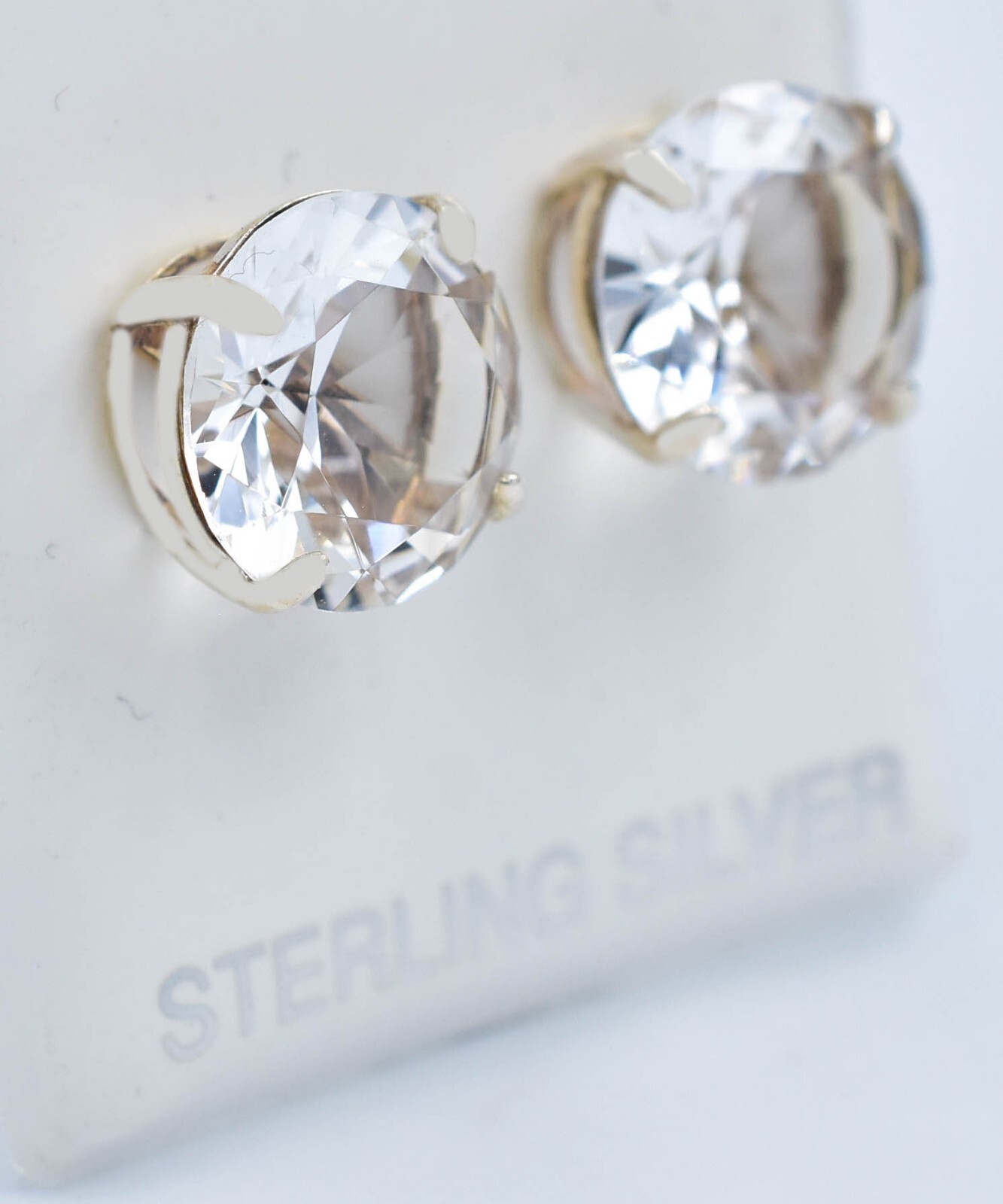 LAB CREATED 13.90 Cts WHITE SAPPHIRE STUD EARRINGS .925 Silver – 12 mm – NWT