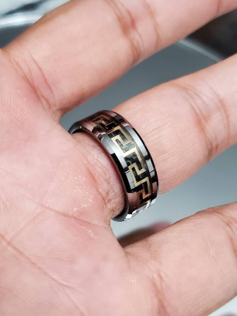 Greek Key Gold/Silver/Black Band/Ring