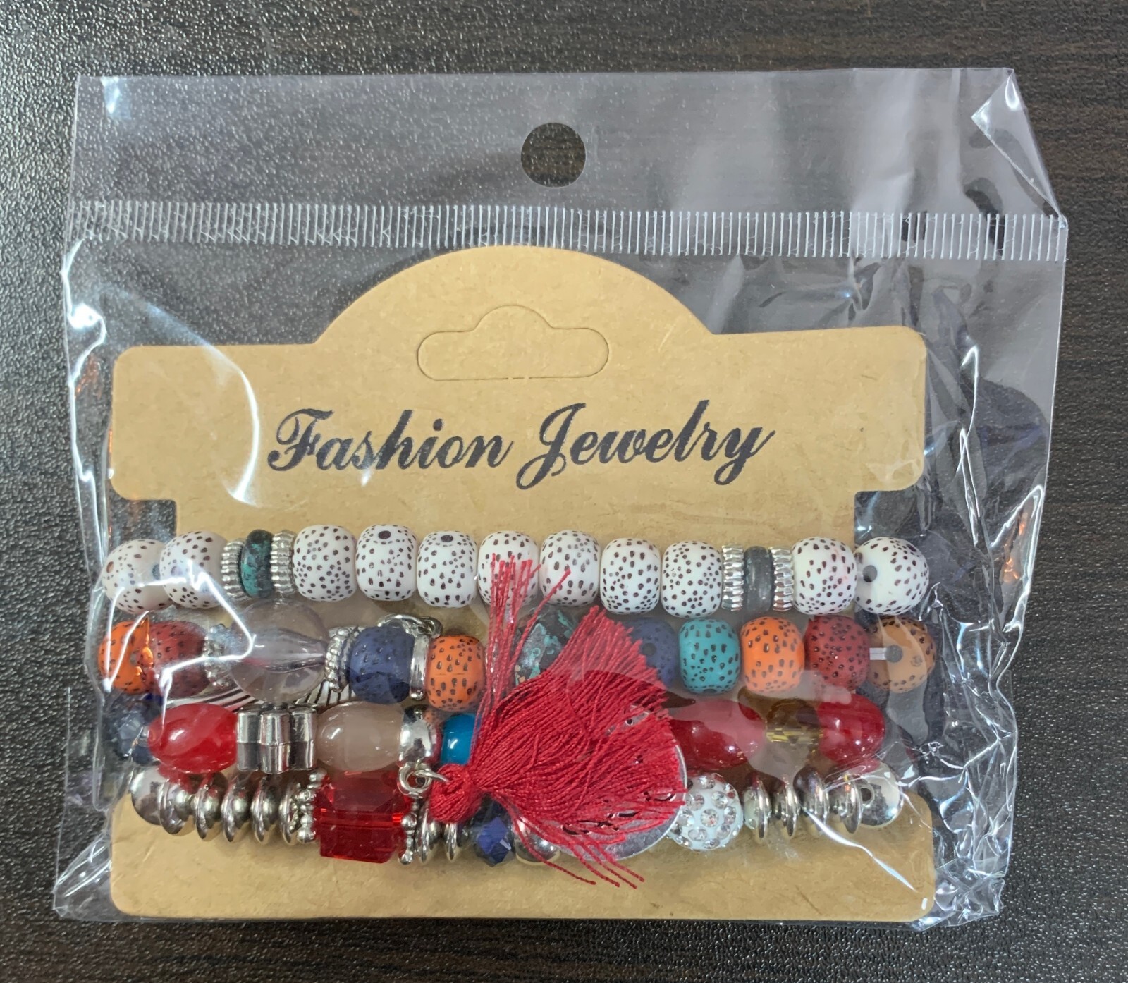 Colorful Beaded Dangle Charm Tassel Cuff Bracelet