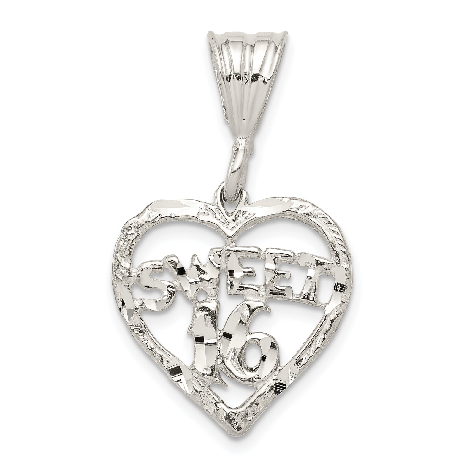 Sterling Silver Sweet 16 Heart Charm & 18″ Chain Jewerly 31.3mm x 19.2mm
