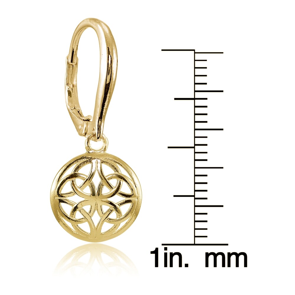 Yellow Gold Flashed 925 Silver Polished Filigree Round Dangle Leverback Earrings