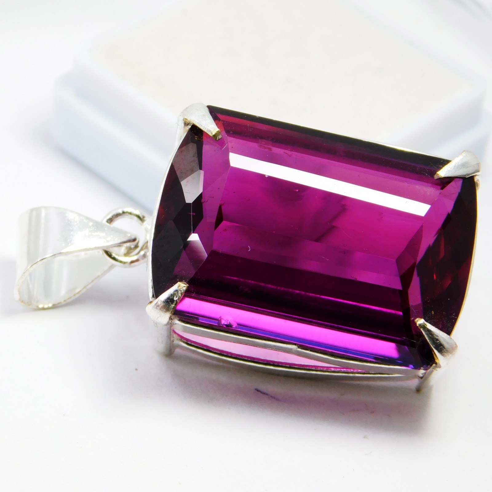 Natural Rubellite Tourmaline Pendant 72.70 Ct Baguette Cut 925 Silver Gemstone