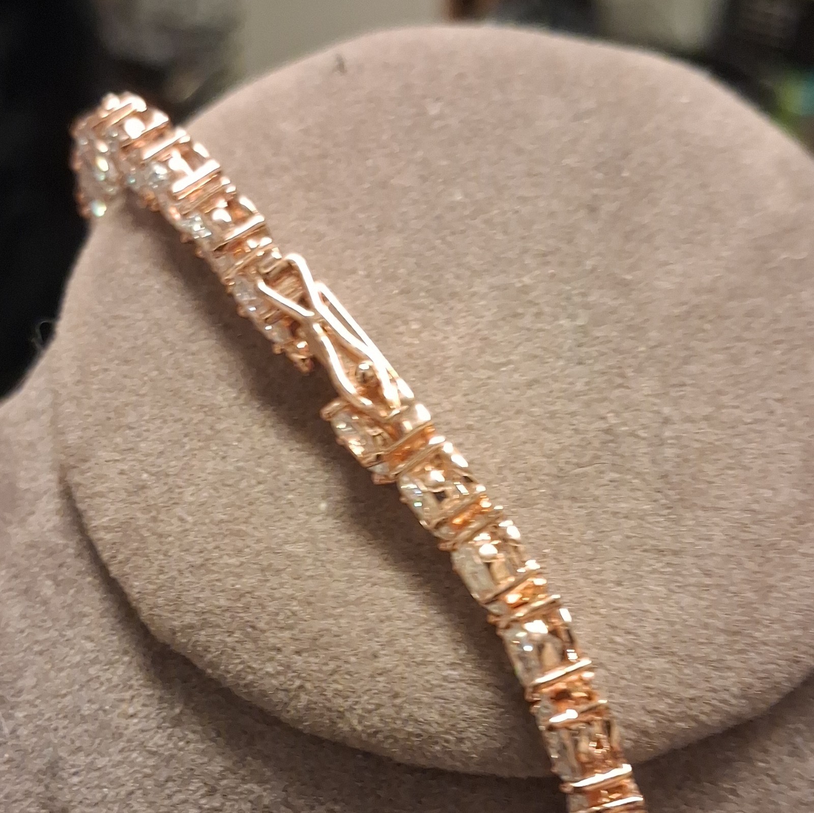 Rose Gold Plated Tennis Chain Necklace Round Simulated CZ Rhinestone Prong Set