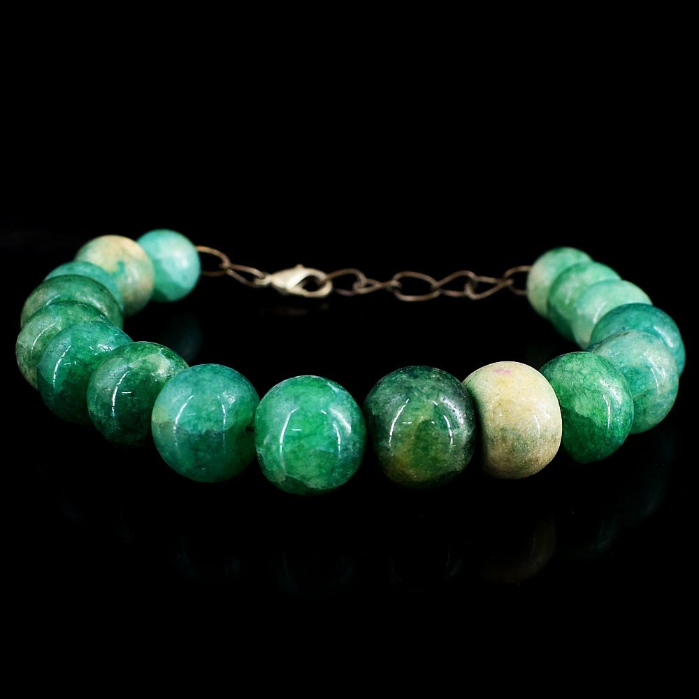 248.00 Cts Awesome Round Shape Green Emerald Beaded Wonderful Bracelet VK 13E666