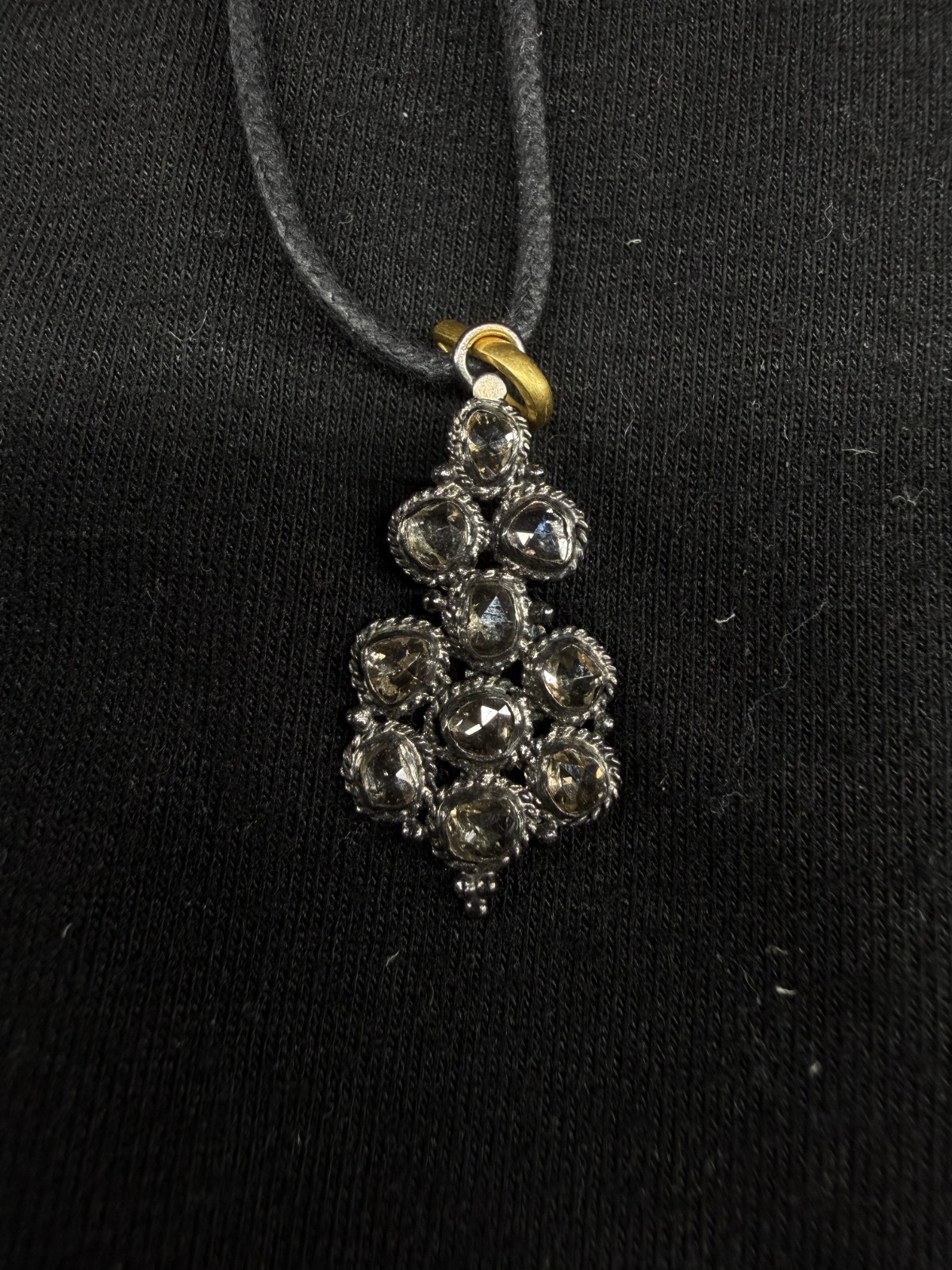 Abejas Boutique Rose Cut Indian Diamond Pendant Leather Cord Necklace Artisan