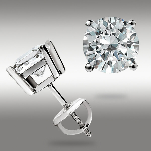 1.0 CT ROUND CUT GRA MOISSANITE STUDS EARRINGS SOLID 14K WHITE GOLD SCREWBK GIFT