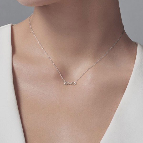 Infinity Pendant Necklace Genuine 14k Solid White Gold & 16+2 Inches Chain Gift