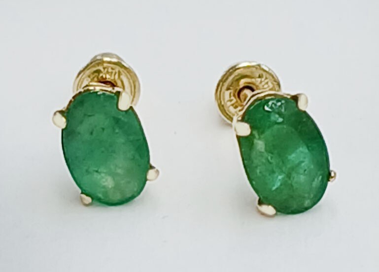 GENUINE 1.34 Cts EMERALD STUD EARRINGS 14K GOLD – Free Appraisal – SCREW BACKS