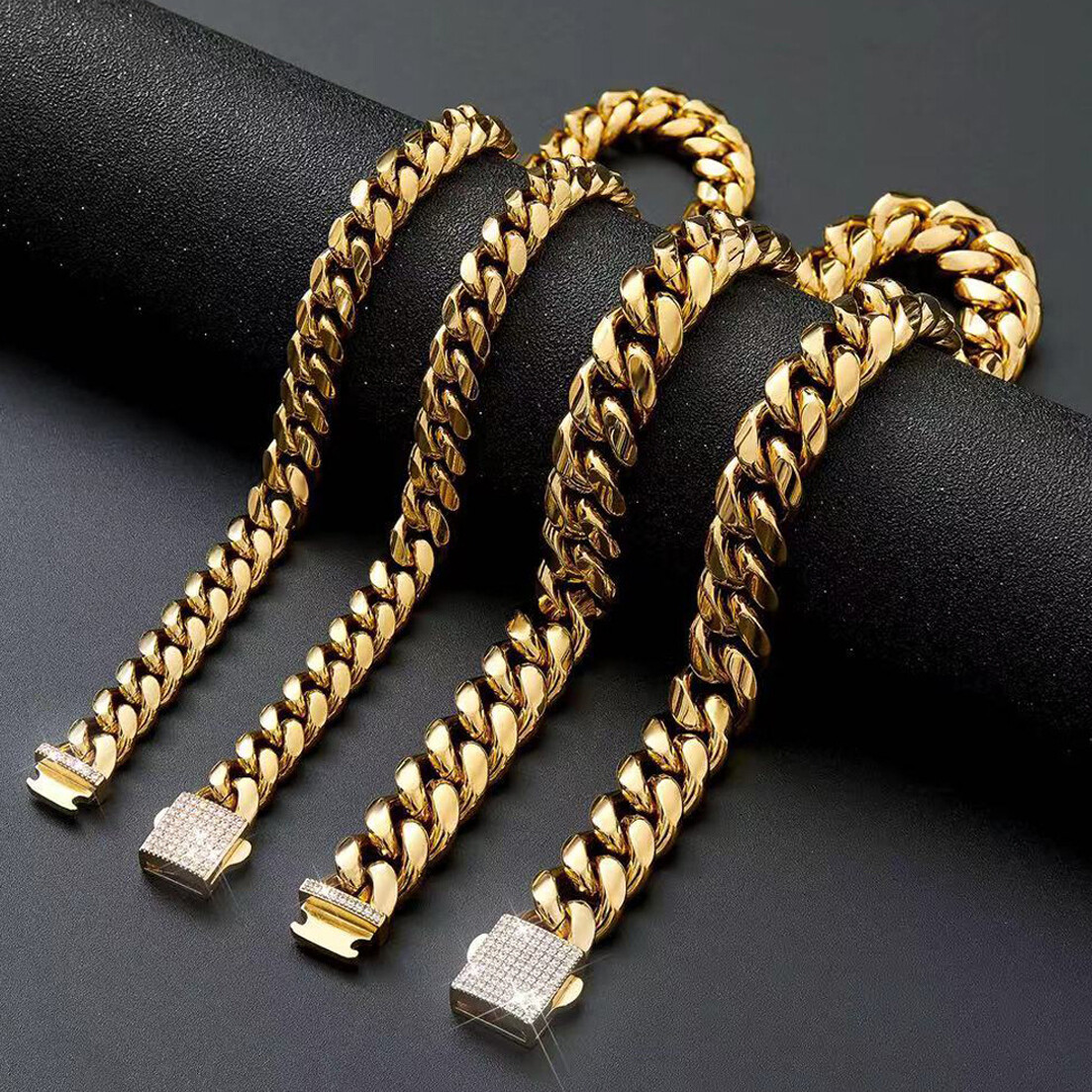 Men’s 18K Gold Plated Stainless Steel Curb Cuban LInk Chain Necklace 16-40inch