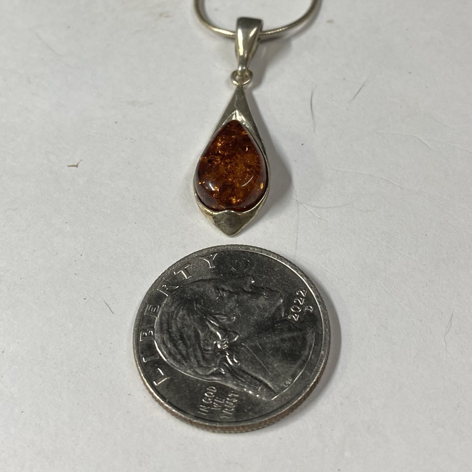 925 Solid Sterling Silver Honey Baltic Amber Marquise Designer Beautiful Pendant