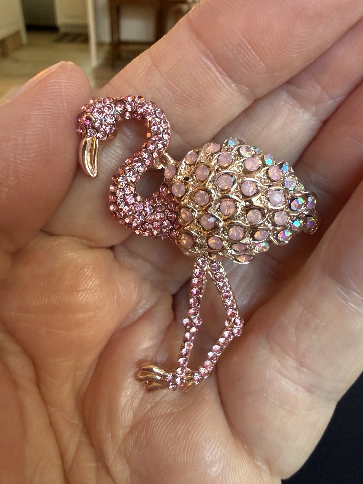 2 1/8″ NWOT PINK & AB RHINESTONE & GOLD TONE PINK FLAMINGO BIRD BROOCH PIN