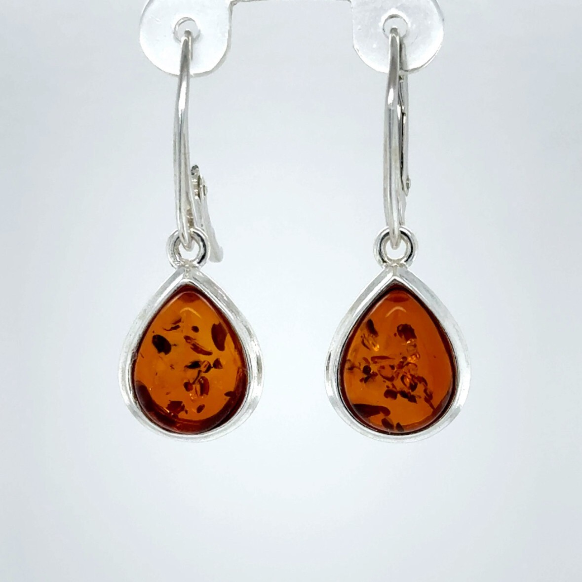 Cognac / Brown BALTIC AMBER Drop Leveback Earrings 925 STERLING SILVER #1654