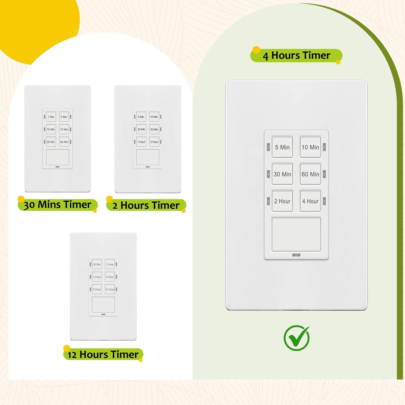 TG 4-Hour No Neutral Countdown Timer Switch, 5-10-30-60 Min, 2-4 Hour, for Ba…