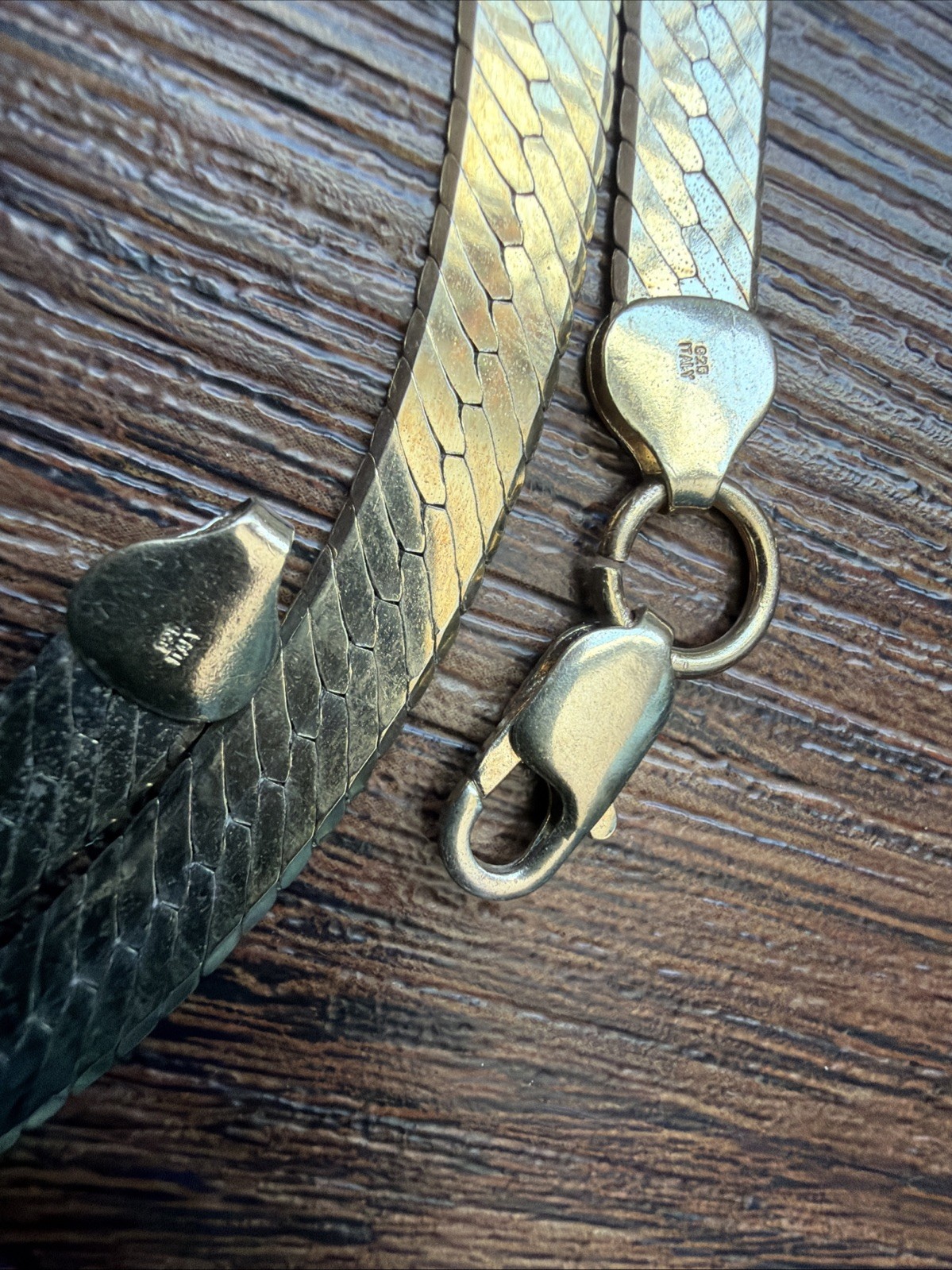 Vintage Sterling Silver Herringbone Necklace 30” 7mm Gold Over 925, 41g Unisex