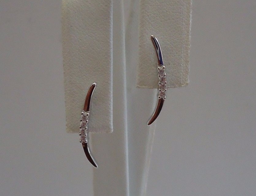 925 STERLING SILVER MODERN STUD EARRINGS W/ .25 CT ACCENTS / 21MM BY 3MM