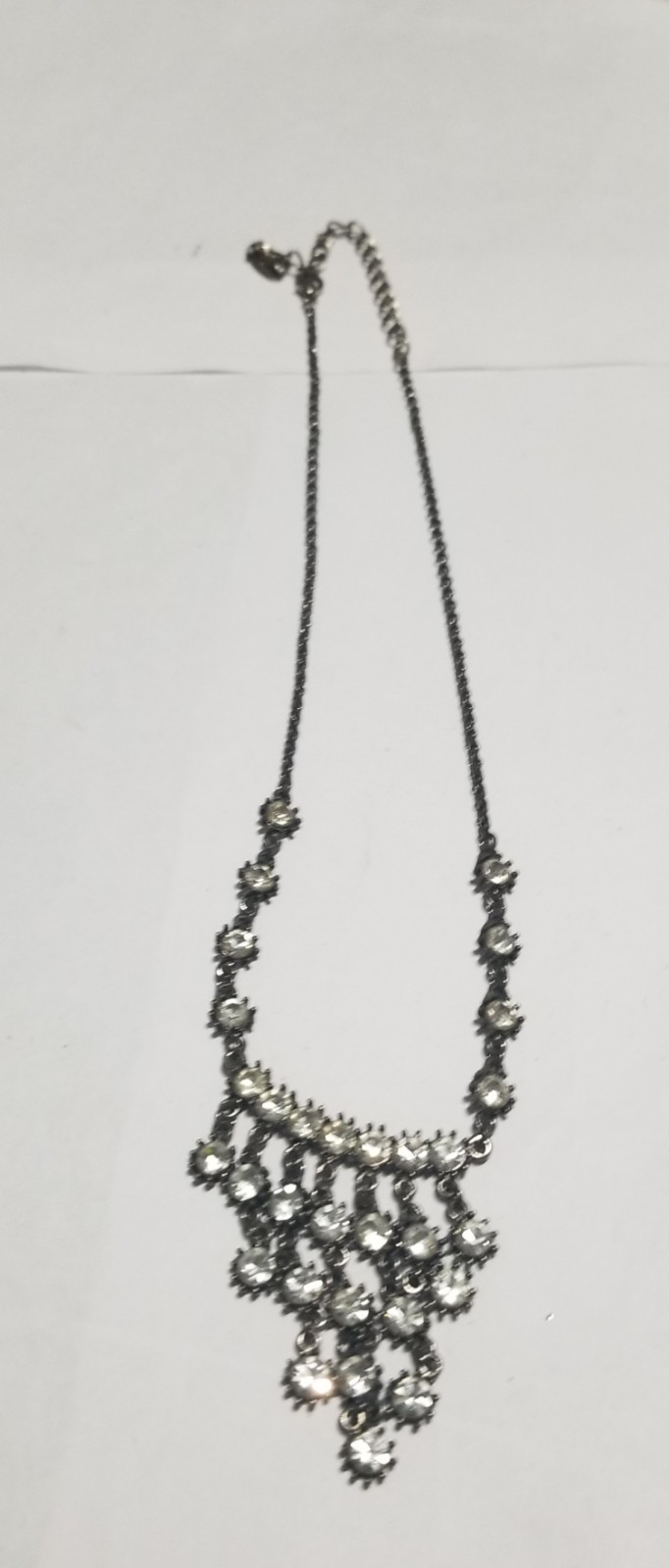 Vintage Signed VCLM Necklace With Clear Rhinestones. Length 20 Inches.