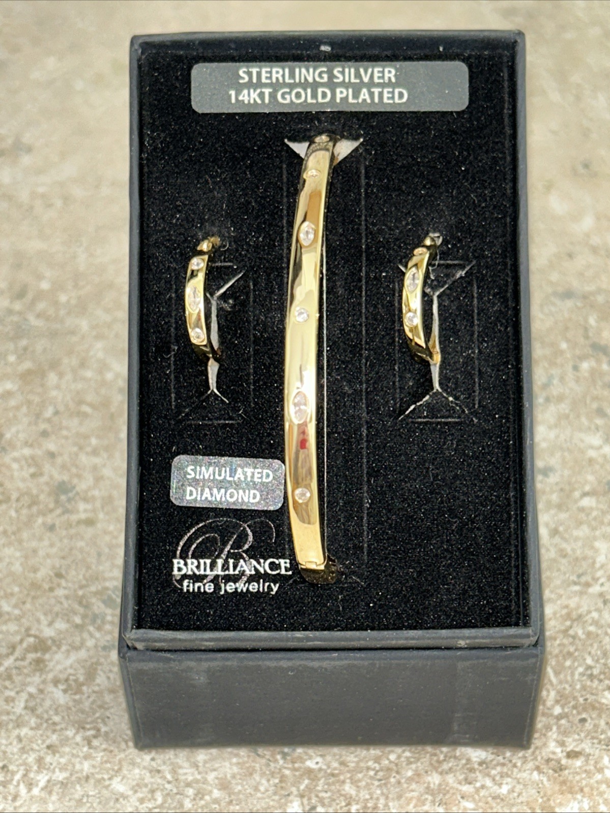 Brilliance Fine Jewelry 14K Gold Plated Sterling Silver Bangle & Earring Set NIB