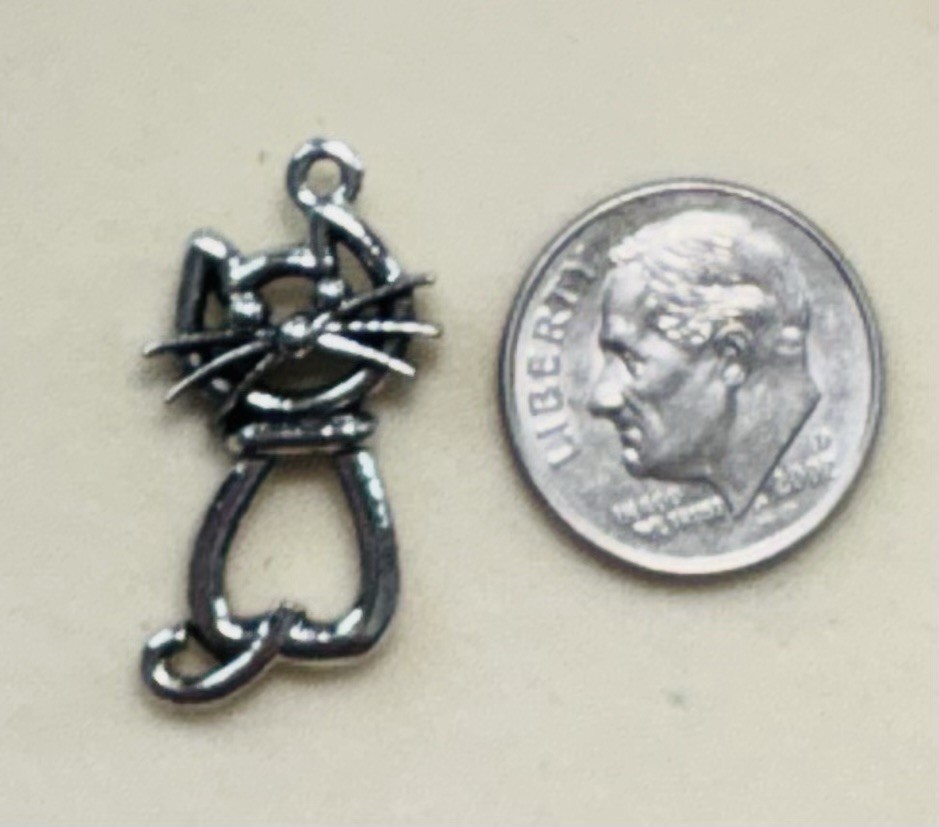Lot Of 10 Cat Kitty Pewter Charms, Custom Made, Lead Free, Nickel Free USA