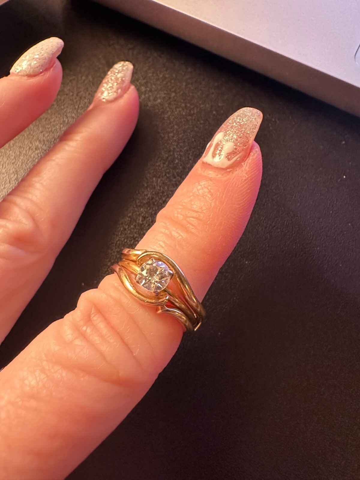 14k Yellow Gold Diamond Solitare 1/3 Cttw with Diamond Ring Guard Size 3.75