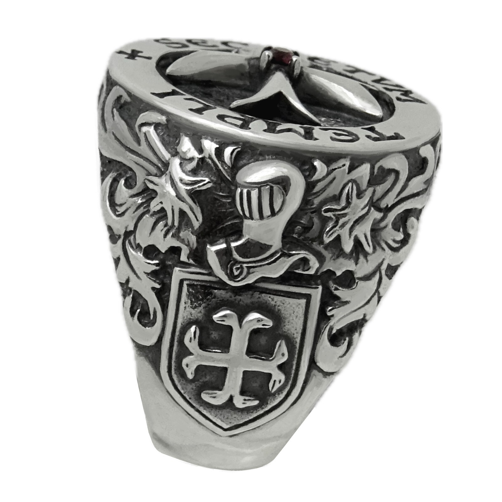 Knights Templar Crusader Masonic Silver 925 Men’s Ring Maltese Cross Shield