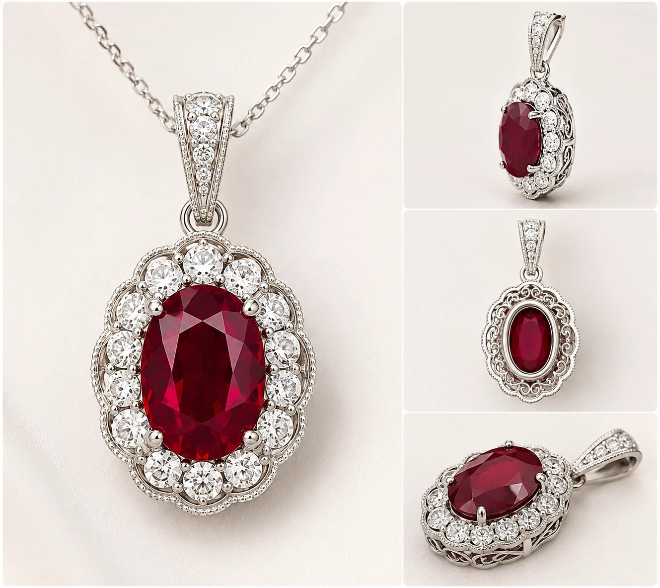 5.00 Ct Natural Ruby and Diamond Pendant in 14k White Gold Over Sterling Silver