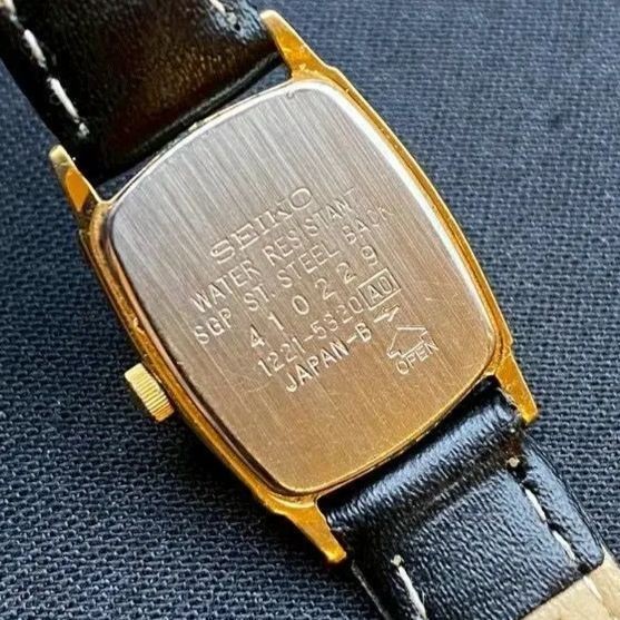 Working Item Seiko Quartz Watch 1221 5320 Square Gold Dial New Belt Ladies