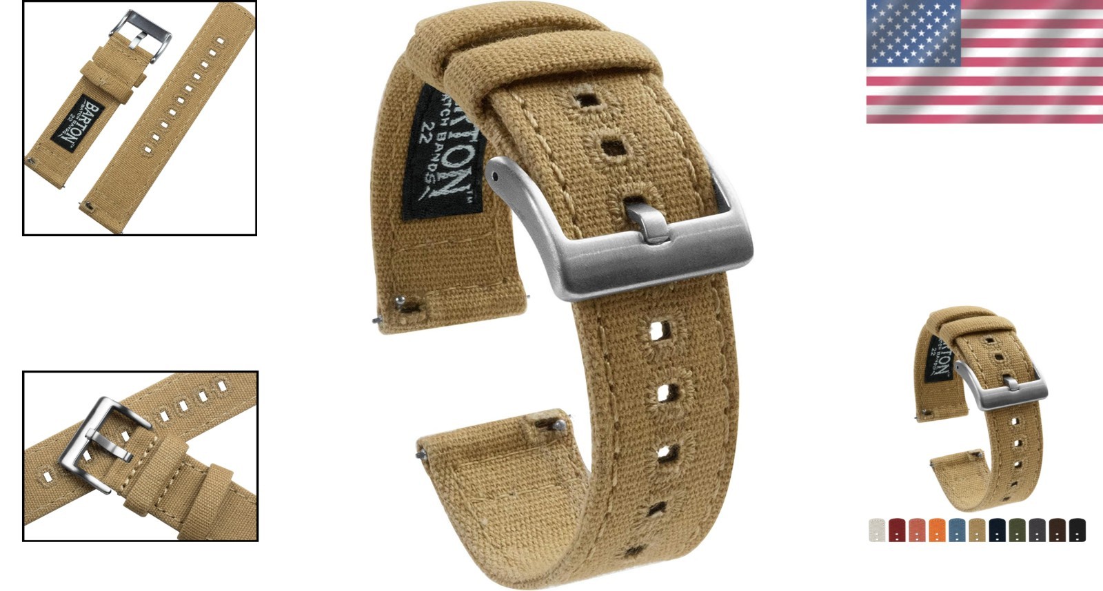 BARTON 18mm Khaki Canvas Quick Release Watch Band – Perfect for Every Occasion
