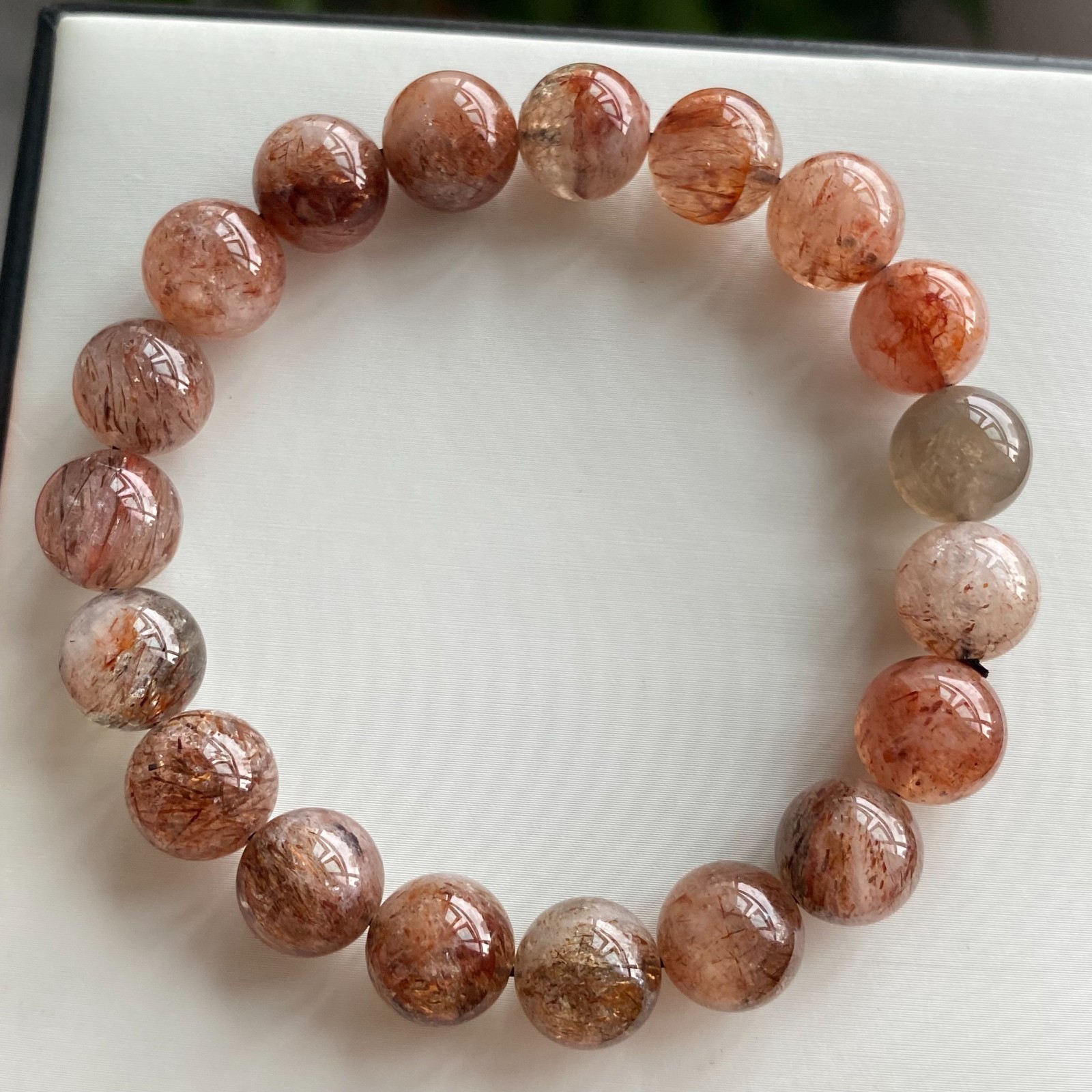 10.6mm Natural Black Gold Rutilated Super 7 Quartz Crystal Beads Bracelet1994