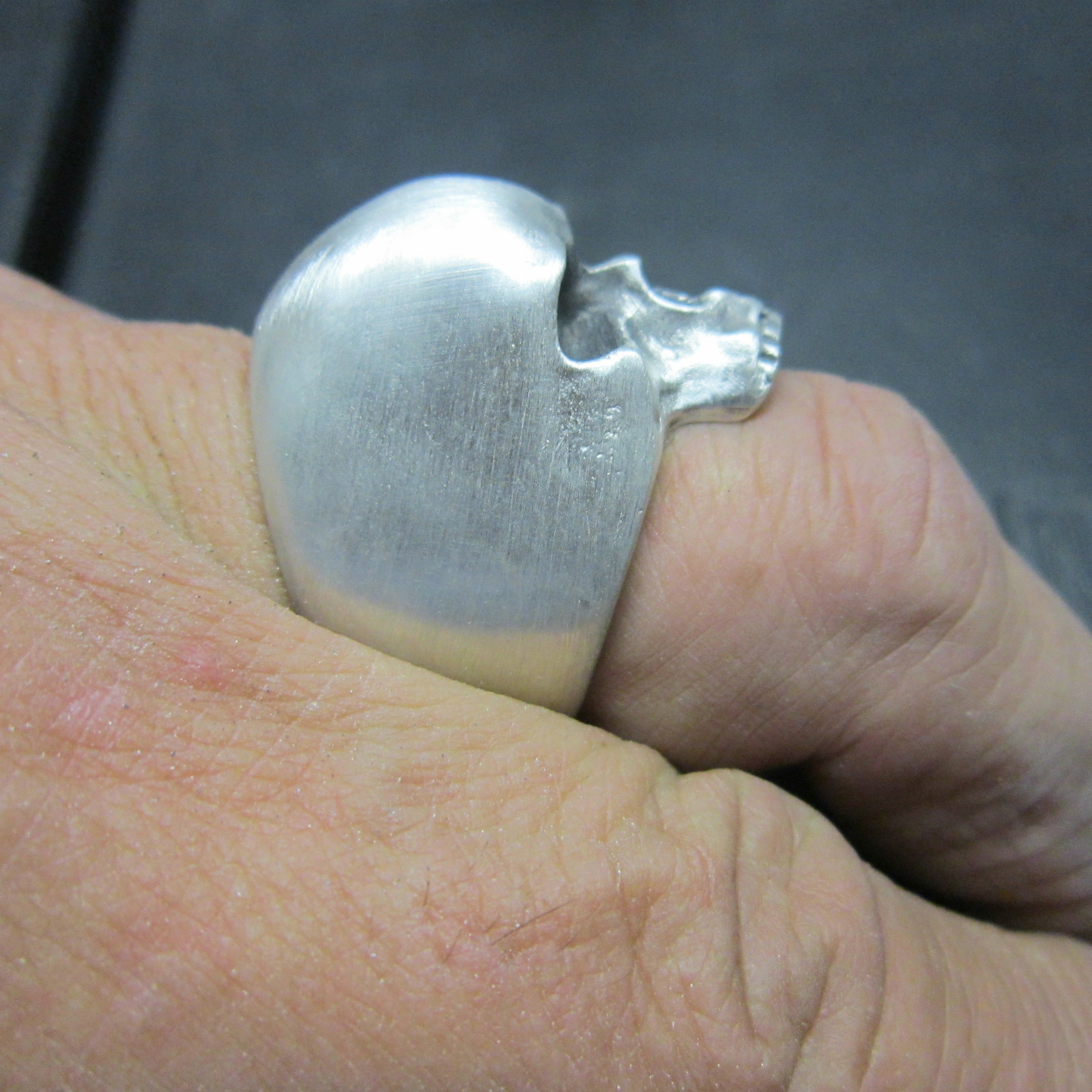 MJG STERLING SILVER UBER SKULL RING. SATIN FINISH. BIKER. FREE SIZING