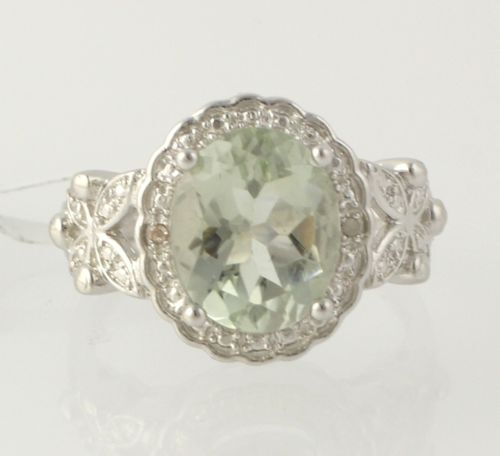 NEW Green Amethyst Cocktail Ring – Sterling Silver Diamonds Women’s 2.92ctw