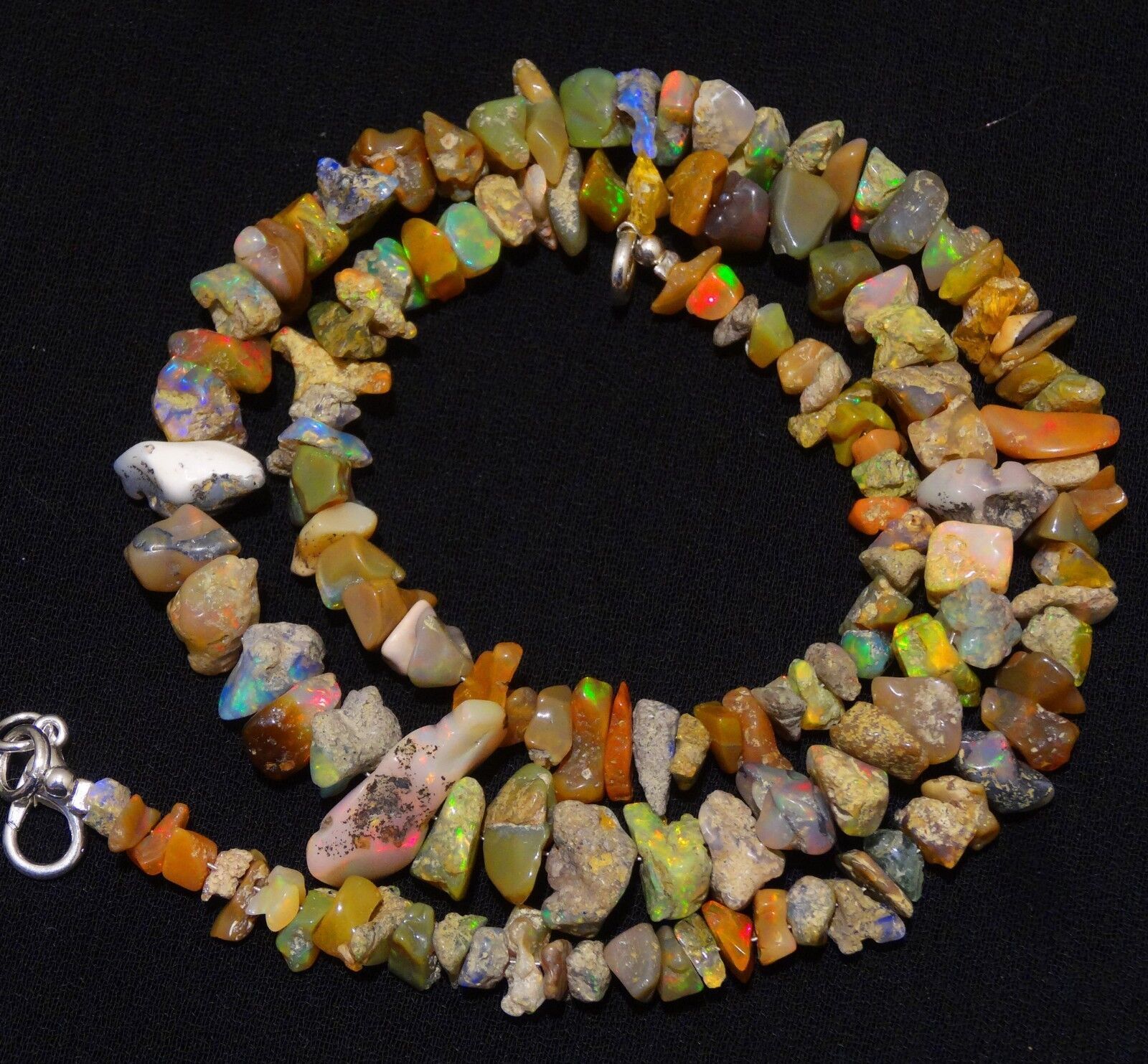 Natural Gem Ethiopian Welo Opal 4 to 10MM Approx. Uncut Beads Necklace 18″