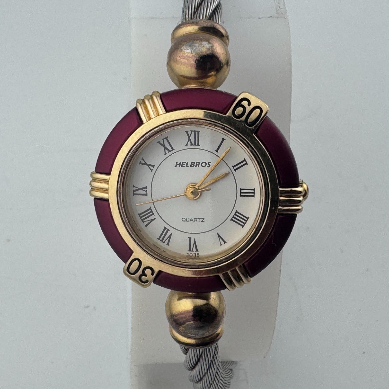 VTG Helbros Quartz Watch Women Removable Bezel Wire Cuff Bracelet New Battery