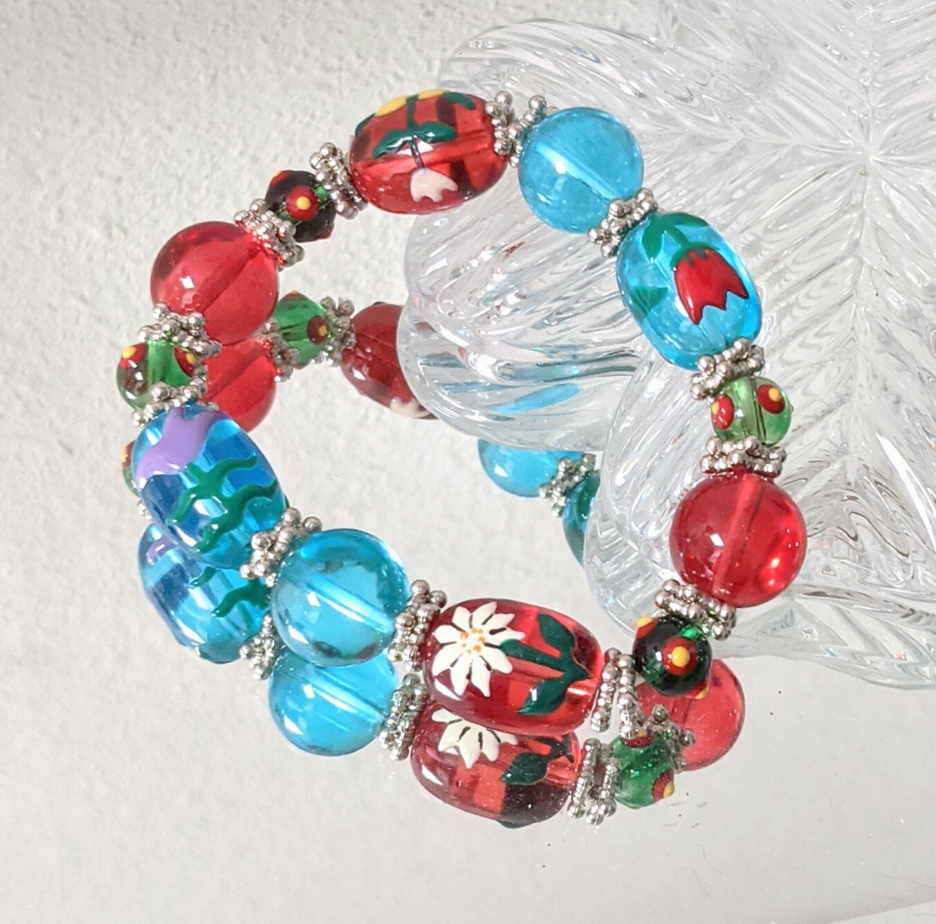 Multi Flower Bracelet Spring Floral Colorful Bracelet for Women Beaded Stretch