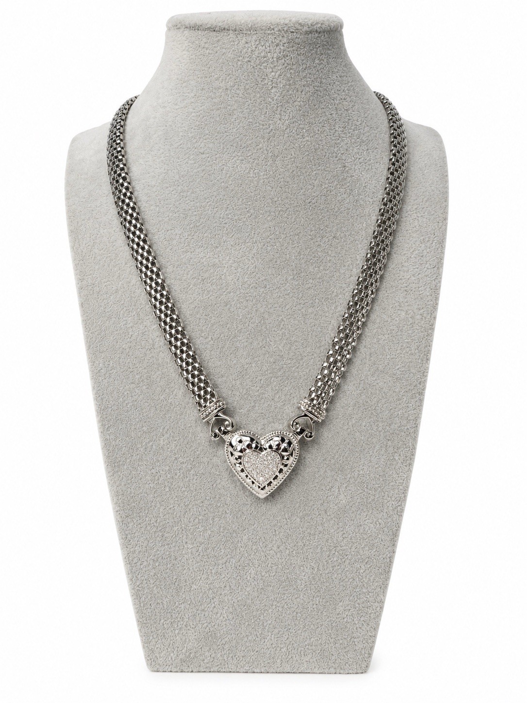 Authentic Macy’s Sterling Silver Diamond Heart Mesh Necklace – Retails $600
