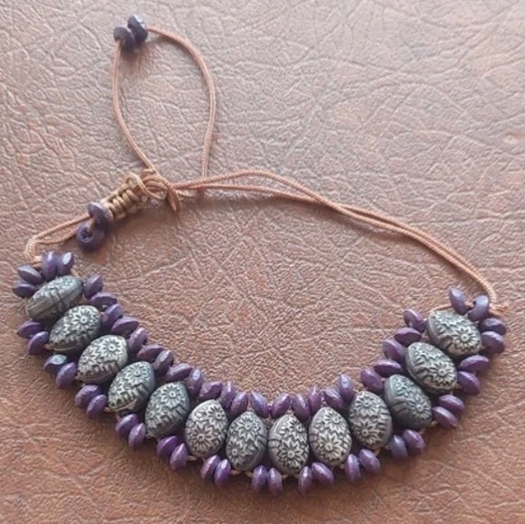 Handmade Job’s Tears Seed Bracelet Anklet Natural Organic Cuff Boho Purple