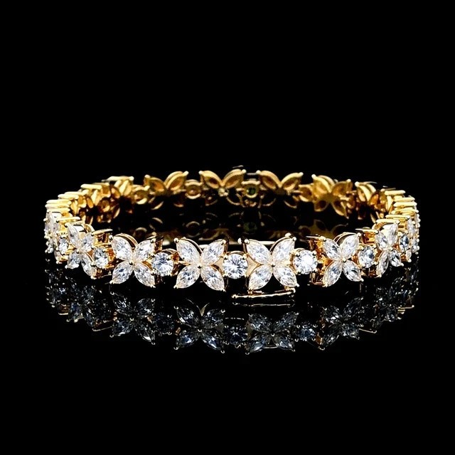 9Ct Marquise Cut Moissanite Diamond Tennis Bracelet 14K Yellow Gold Plated 7.5″