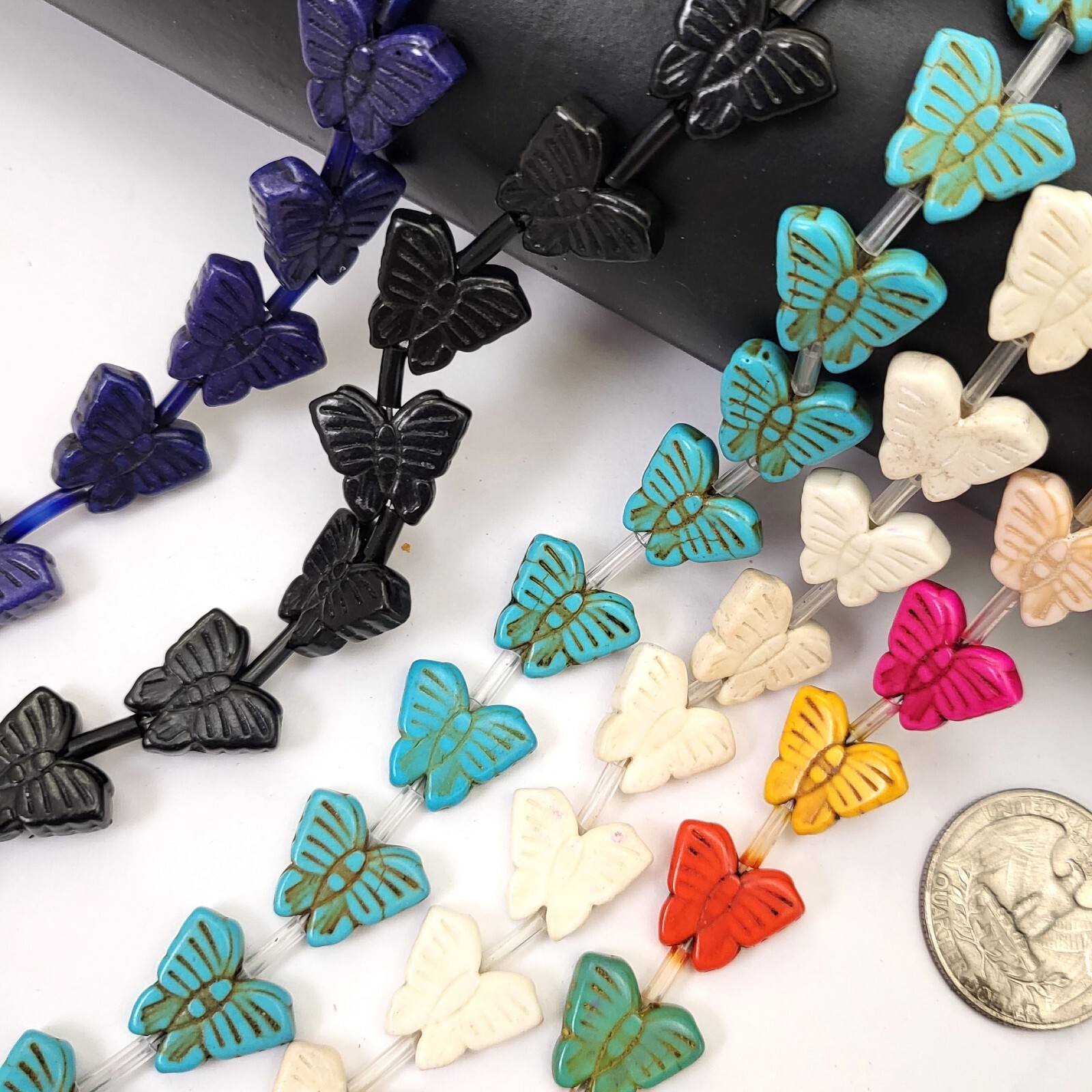 Turquoise Butterfly Beads Howlite 15mm Summer Jewelry Beads 15″ Strand Crafts