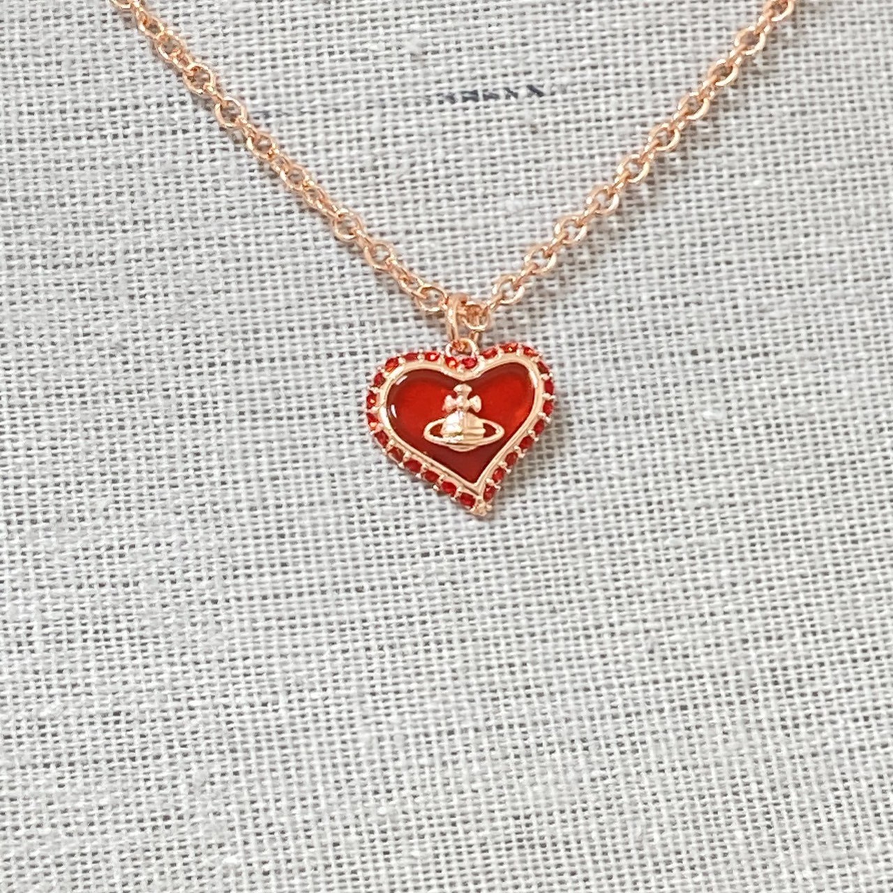Vivienne Westwood Necklace PETRA Heart Red Rose Pink Gold w/Pouch NO BOX