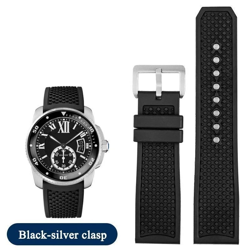 23mm 24mm Silicone Rubber Watch Band Strap Fits For C.artier Calibre WSCA0006