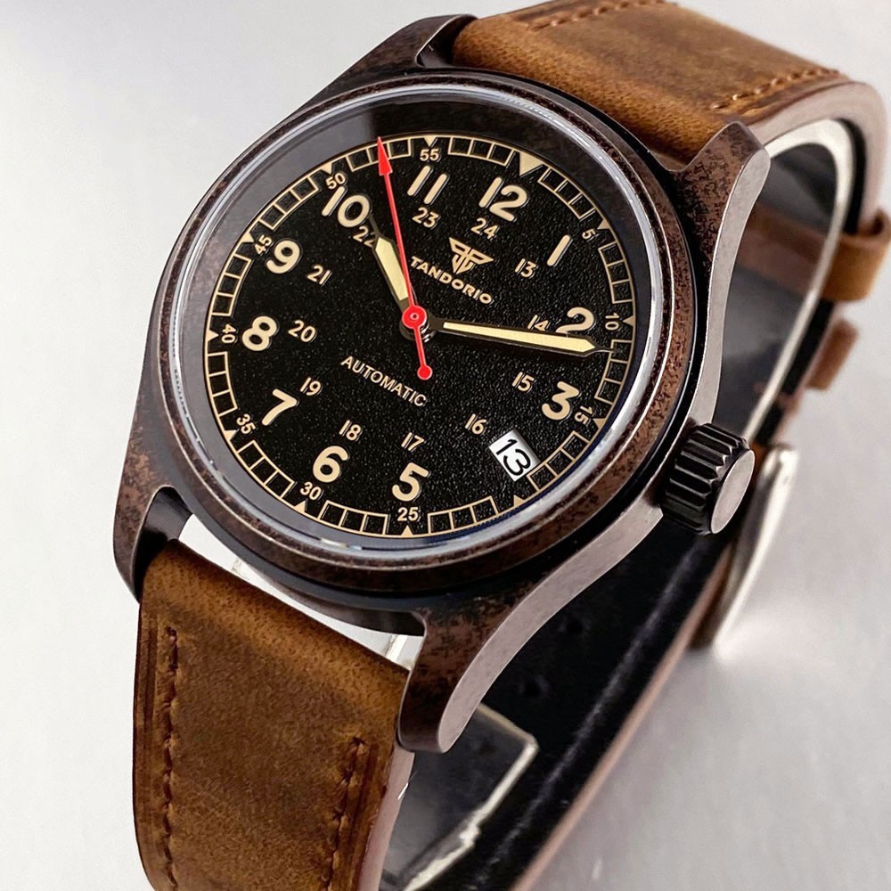 Copper Plating Tandorio 36mm Pilot Sapphire 20ATM Lume Automatic NH35 Men Watch